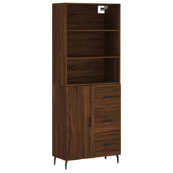vidaXL Highboard Sideboard Storage Cabinet High Gloss White Engineered Wood - brown oak, 1 door 3 drawers