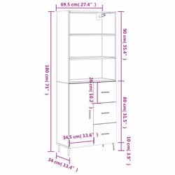 vidaXL Highboard Sideboard Storage Cabinet High Gloss White Engineered Wood - brown oak, 1 door 3 drawers
