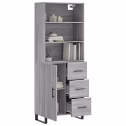 vidaXL Highboard Sideboard Storage Cabinet High Gloss White Engineered Wood - grey sonoma, 1 door 3 drawers - Additional view 2