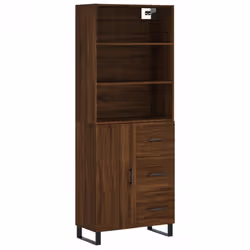 vidaXL Highboard Sideboard Storage Cabinet High Gloss White Engineered Wood - brown oak, 1 door 3 drawers