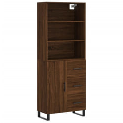 vidaXL Highboard Sideboard Storage Cabinet High Gloss White Engineered Wood - brown oak, 1 door 3 drawers