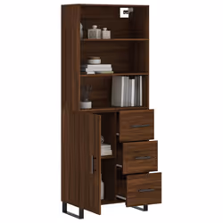 vidaXL Highboard Sideboard Storage Cabinet High Gloss White Engineered Wood - brown oak, 1 door 3 drawers