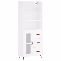 vidaXL Highboard Sideboard Storage Cabinet Cupboard Cabinet Engineered Wood - white, 1 glass door 3 drawers