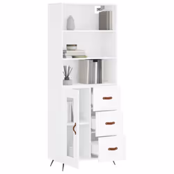 vidaXL Highboard Sideboard Storage Cabinet Cupboard Cabinet Engineered Wood - white, 1 glass door 3 drawers