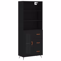 vidaXL Highboard Sideboard Storage Cabinet Cupboard Cabinet Engineered Wood - black, 1 glass door 3 drawers