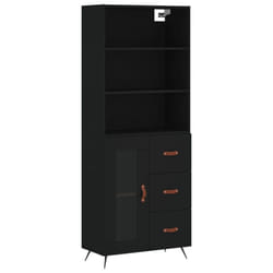 vidaXL Highboard Sideboard Storage Cabinet Cupboard Cabinet Engineered Wood - black, 1 glass door 3 drawers
