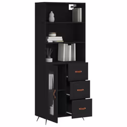 vidaXL Highboard Sideboard Storage Cabinet Cupboard Cabinet Engineered Wood - black, 1 glass door 3 drawers