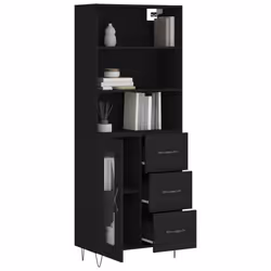 vidaXL Highboard Sideboard Cupboard Side Cabinet Grey Sonoma Engineered Wood - black, 1 glass door 3 drawers - Additional view 2