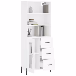 vidaXL Highboard Sideboard Storage Cabinet Home Side Cabinet Engineered Wood - white, 1 glass door 3 drawers - Additional view 2