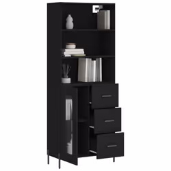 vidaXL Highboard Sideboard Storage Cabinet Home Side Cabinet Engineered Wood - black, 1 glass door 3 drawers - Additional view 2