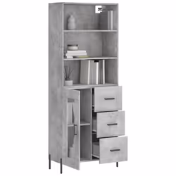 vidaXL Highboard Sideboard Storage Cabinet Home Side Cabinet Engineered Wood - concrete grey, 1 glass door 3 drawers - Additional view 2