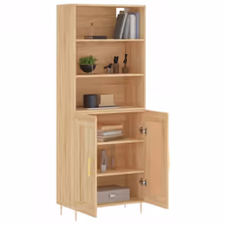 vidaXL Highboard Sideboard Cupboard Side Cabinet Grey Sonoma Engineered Wood - sonoma oak, 2 wood doors - Additional view 2