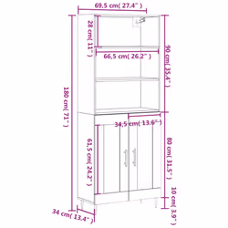 vidaXL Highboard Sideboard Cupboard Side Cabinet Grey Sonoma Engineered Wood - sonoma oak, 2 wood doors - Additional view 3