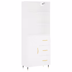 vidaXL Highboard Sideboard Storage Cabinet Cupboard Cabinet Engineered Wood - white, 1 wood door 3 drawers