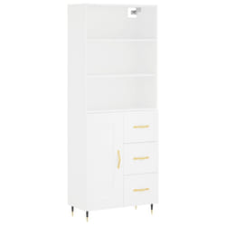 vidaXL Highboard Sideboard Storage Cabinet Cupboard Cabinet Engineered Wood - white, 1 wood door 3 drawers