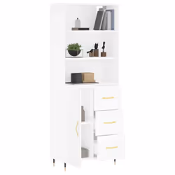 vidaXL Highboard Sideboard Storage Cabinet Cupboard Cabinet Engineered Wood - white, 1 wood door 3 drawers