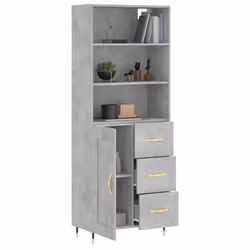 vidaXL Highboard Sideboard Storage Cabinet Cupboard Cabinet Engineered Wood - concrete grey, 1 wood door 3 drawers
