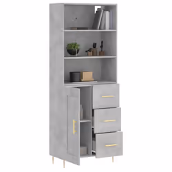 vidaXL Highboard Sideboard Cupboard Side Cabinet Sonoma Oak Engineered Wood - concrete grey, 1 wood door 3 drawers - Additional view 2