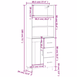 vidaXL Highboard Sideboard Cupboard Side Cabinet Sonoma Oak Engineered Wood - concrete grey, 1 wood door 3 drawers - Additional view 3