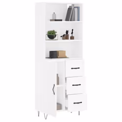 vidaXL Highboard Sideboard Cupboard Side Cabinet Sonoma Oak Engineered Wood - white, 1 wood door 3 drawers - Additional view 2