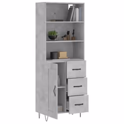 vidaXL Highboard Sideboard Cupboard Side Cabinet Sonoma Oak Engineered Wood - concrete grey, 1 wood door 3 drawers - Additional view 2