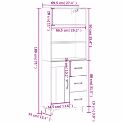 vidaXL Highboard Sideboard Cupboard Side Cabinet Sonoma Oak Engineered Wood - concrete grey, 1 wood door 3 drawers - Additional view 3