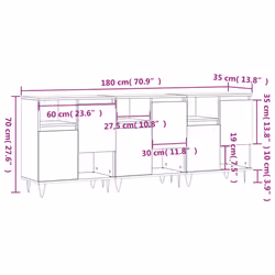 vidaXL Sideboard Storage Cupboard Highboard Home Side Cabinet Engineered Wood - concrete grey, 3 pcs - Additional view 3