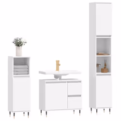 vidaXL Bathroom Furniture Set Cabinet Vanity Unit 3 Piece Engineered Wood - white