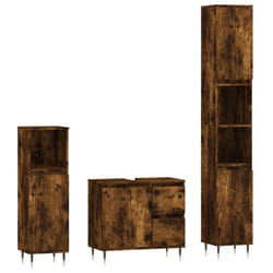 vidaXL Bathroom Furniture Set Cabinet Vanity Unit 3 Piece Engineered Wood - smoked oak
