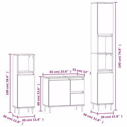 vidaXL Bathroom Furniture Set Cabinet Vanity Unit 3 Piece Engineered Wood - smoked oak