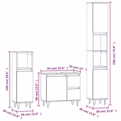 vidaXL Bathroom Furniture Set Storage Cabinet 3 Piece White Engineered Wood - smoked oak - Additional view 3