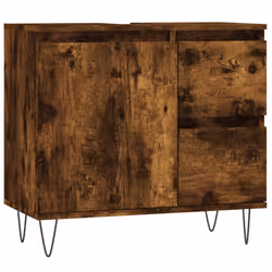 vidaXL Bathroom Furniture Set Storage Cabinet 3 Piece White Engineered Wood - smoked oak - Additional view 8