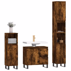 vidaXL Bathroom Furniture Set Storage Cabinet 3 Piece White Engineered Wood - smoked oak - Additional view 2