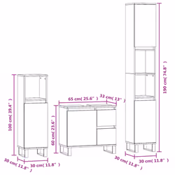 vidaXL Bathroom Furniture Set Storage Cabinet 3 Piece White Engineered Wood - smoked oak - Additional view 3