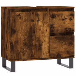 vidaXL Bathroom Furniture Set Storage Cabinet 3 Piece White Engineered Wood - smoked oak - Additional view 8