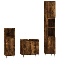 vidaXL Bathroom Furniture Set 3 Piece Cabinet High Gloss White Engineered Wood - smoked oak