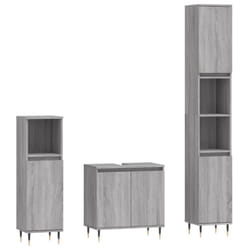 vidaXL Bathroom Furniture Set 3 Piece Cabinet High Gloss White Engineered Wood - grey sonoma