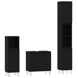 vidaXL Bathroom Furniture Set 3 Piece Cabinet High Gloss White Engineered Wood - black