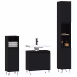 vidaXL Bathroom Furniture Set 3 Piece Cabinet High Gloss White Engineered Wood - black