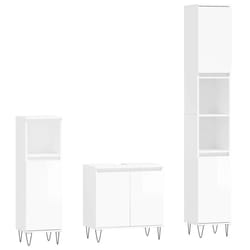 vidaXL Bathroom Furniture Set 3 Piece Cabinet High Gloss White Engineered Wood - high gloss white