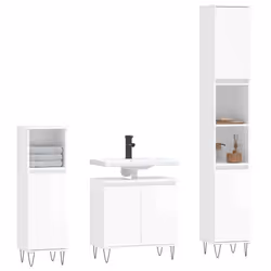 vidaXL Bathroom Furniture Set 3 Piece Cabinet High Gloss White Engineered Wood - high gloss white