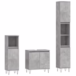 vidaXL Bathroom Furniture Set 3 Piece Cabinet High Gloss White Engineered Wood - concrete grey