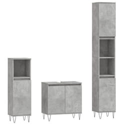 vidaXL Bathroom Furniture Set 3 Piece Cabinet High Gloss White Engineered Wood - concrete grey