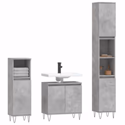 vidaXL Bathroom Furniture Set 3 Piece Cabinet High Gloss White Engineered Wood - concrete grey