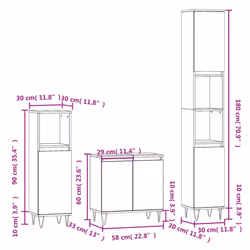 vidaXL Bathroom Furniture Set 3 Piece Cabinet High Gloss White Engineered Wood - concrete grey
