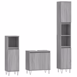 vidaXL Bathroom Furniture Set 3 Piece Cabinet High Gloss White Engineered Wood - grey sonoma