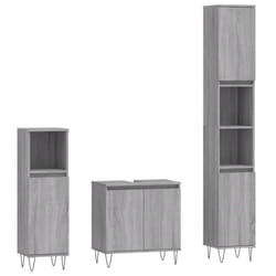 vidaXL Bathroom Furniture Set 3 Piece Cabinet High Gloss White Engineered Wood - grey sonoma