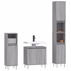 vidaXL Bathroom Furniture Set 3 Piece Cabinet High Gloss White Engineered Wood - grey sonoma
