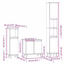 vidaXL Bathroom Furniture Set 3 Piece Cabinet High Gloss White Engineered Wood - grey sonoma