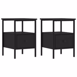 vidaXL Bedside Cabinets Nightstand Bedside Table 2 pcs Black Engineered Wood - black